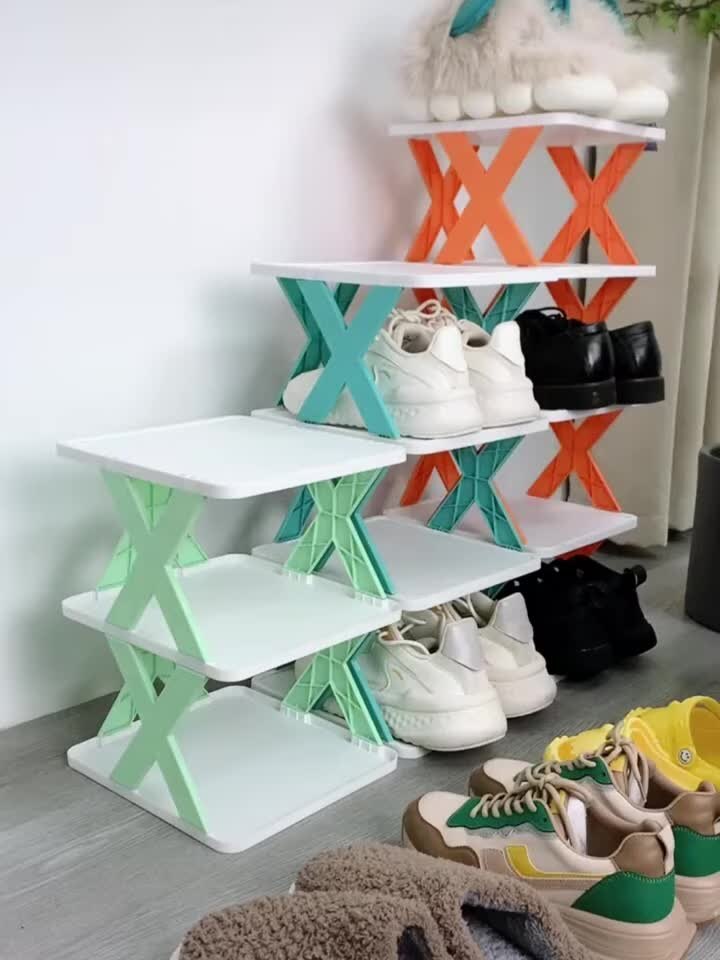 5 Layered Portable Folding Shoe Rack - Durable Plastic, 5 Shelves For 5 Pairs, Glossy White Finish, Free Standing Design For Home And Industrial Use