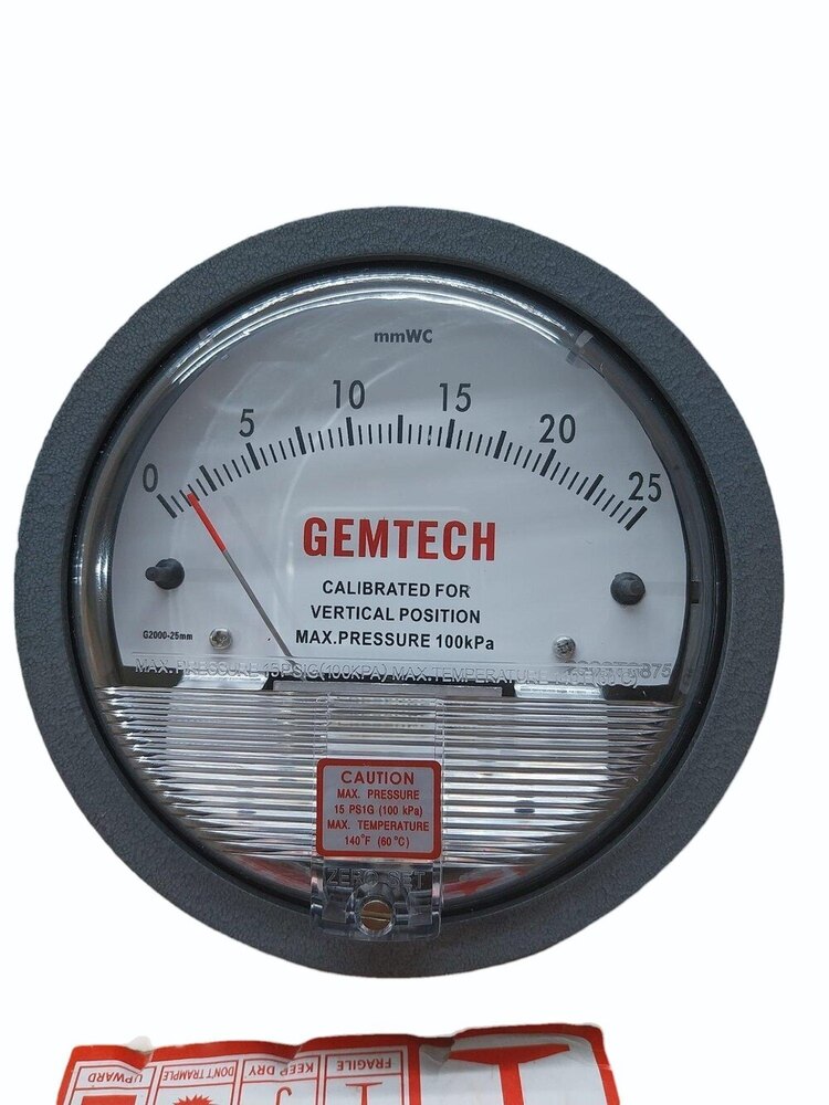Gemtech Differential Pressure Gauge Range 30-0-30 Pa - Accuracy: 2% (-Ha Model 1) Of Fs (3% (-Ha 1.5%) On -0