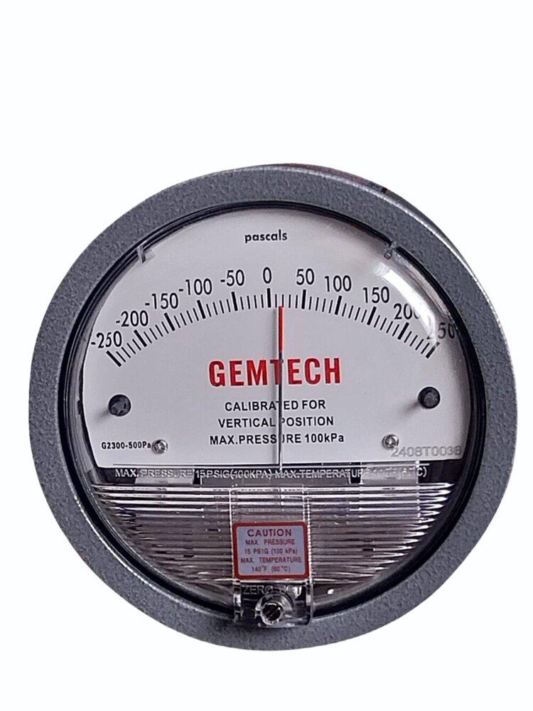 GEMTECH Instruments Differential Pressure Gauge Range 250-0-250 PA