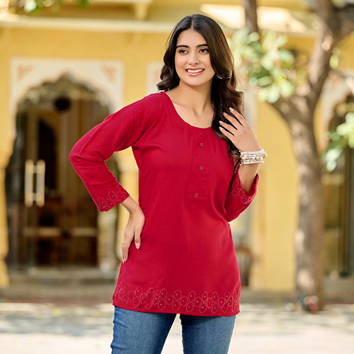 Red Color Short Kurti - Color: Different Available