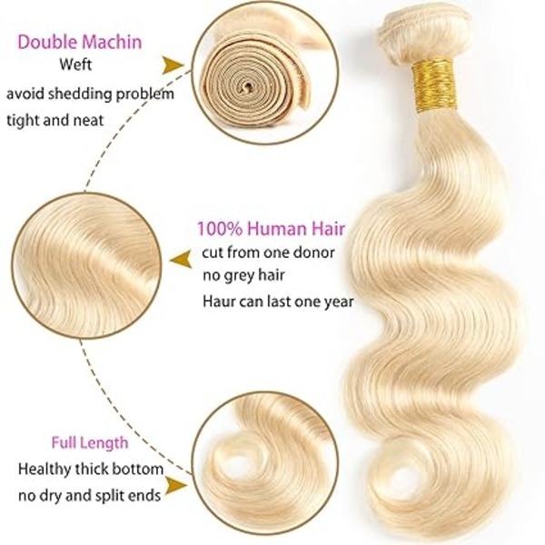 613 Bundles Human Hair 14 Inches Light Blonde Color Body Wave Hair Bundles