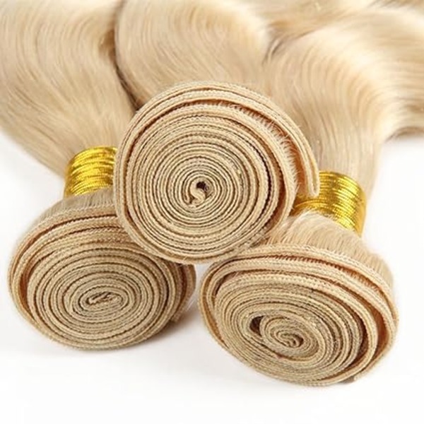 613 Bundles Human Hair 14 Inches Light Blonde Color Body Wave Hair Bundles