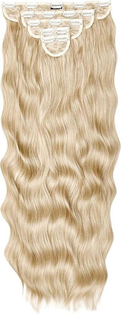 613 Blonde Hair Natural Wavy Clip in Hair Extensions 5-Piece Set Light Blonde