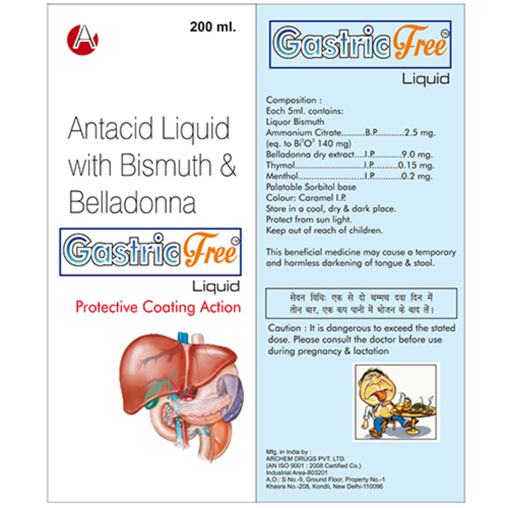Gastric Free 200Ml Antacid Liquid With Bismuth And Belladonna - Drug Type: General Medicines