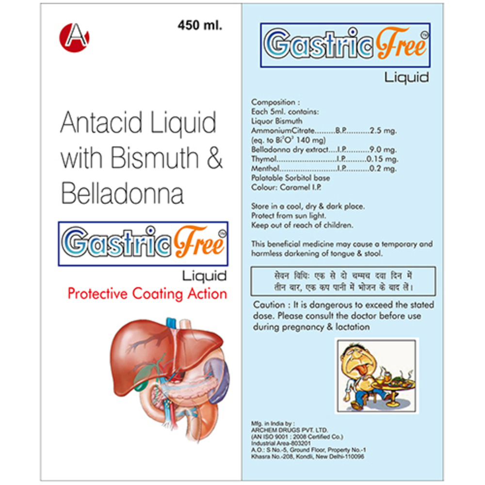 Gastric Free 450Ml Antacid Liquid With Bismuth And Belladonna - Drug Type: General Medicines