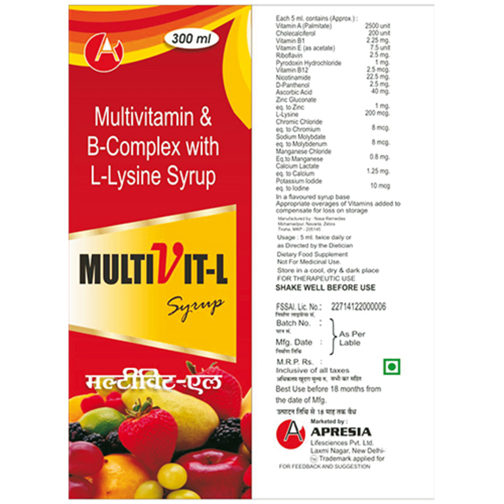 300Ml Multivitamin And B Complex With L Lysine Syrup - Direction: As Per Suggestion