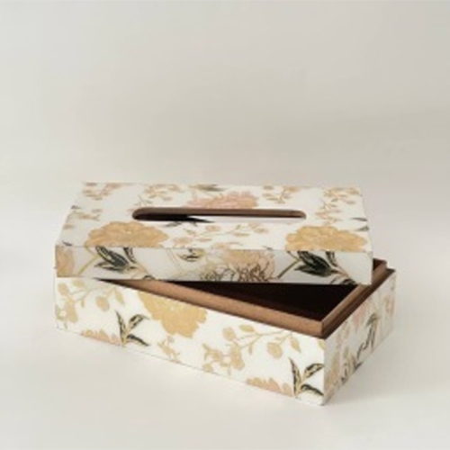 Wooden tissue box Ivory and Gold Floral Tissue Box