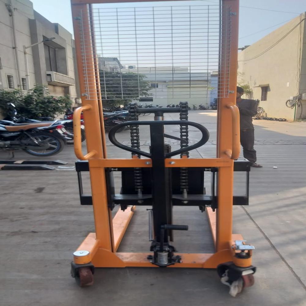 Hydraulic Manual Stacker - 1000kg Capacity, 1600mm Height, Nylon Wheels, Golden Yellow & Black, Easy to Operate U-Shape Handle, New Condition, 12-Month Warranty