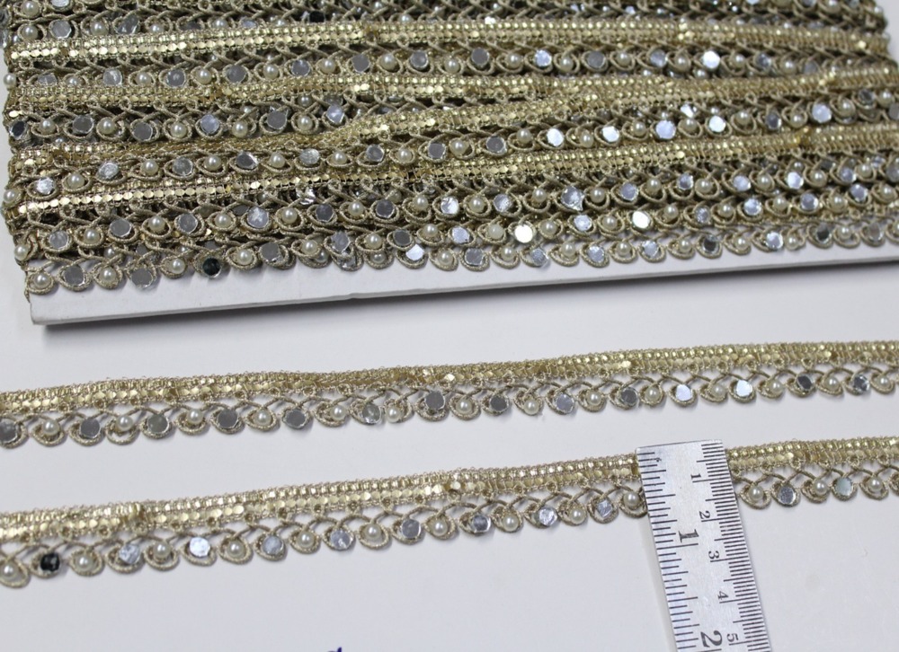 Moti Mirror Work Lace - Color: Golden