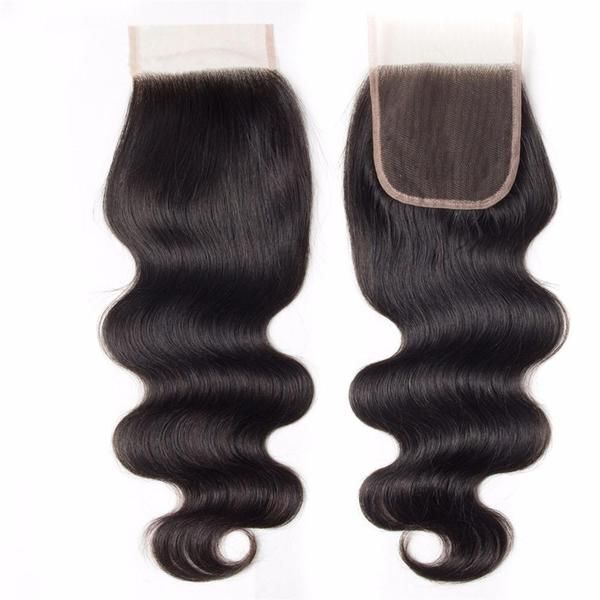 100% Real Human Wavy Hair Closure - Color: Natrual Black And Brown