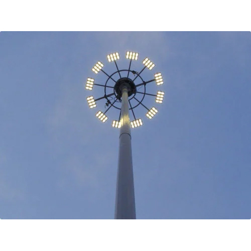 Round High Mast Lighting Pole - Mild Steel, 10-25 Meters Height, Silver Color, LED Lighting , Polished Surface Finish for Street Applications