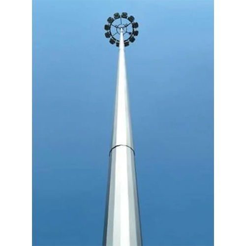 Round High Mast Lighting Pole - Mild Steel, 10-25 Meters Height, Silver Color, Led Lighting , Polished Surface Finish For Street Applications
