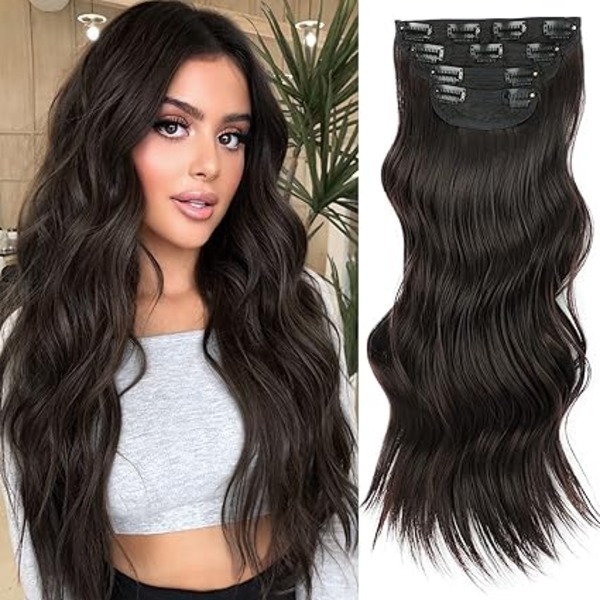 Vigorous Clip in Hair Extensions 4PCS Dark Brown Long Hair Extensions Clip (20 Inch )