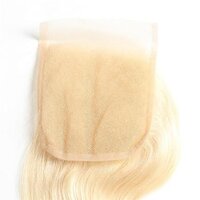 613 Blonde Lace Closure Body Wave 4x4 Invisible Transparent HD Lace Hair Closure  100% Russian Blonde Human Hair Extensions for Women Pre Plucked with Baby Hair 20 Inch