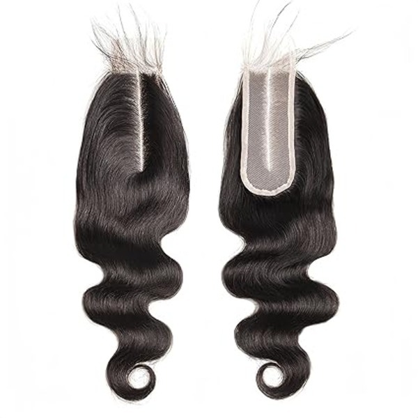 2x6 Swiss Lace Closure Body Wave Remy Hair High Ratio Hair Closure Human Hair Middle Part Lace Closure Natural Color (20 Inch)