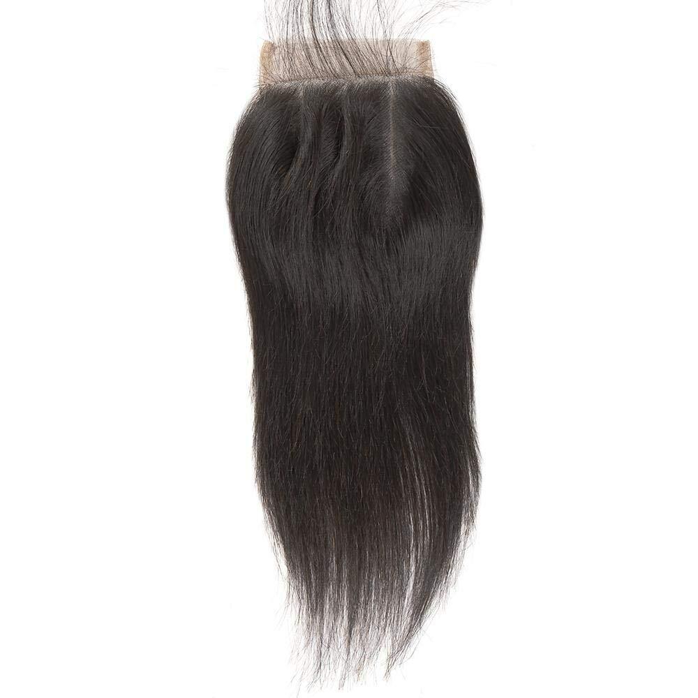 4X4 Lace Closure Human Hair Straight Wave 3 Part Closure With Baby Hair  Natural Color (14 Inches)