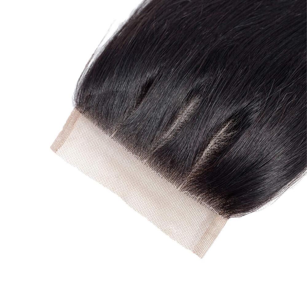 4X4 Lace Closure Human Hair Straight Wave 3 Part Closure With Baby Hair  Natural Color (14 Inches)