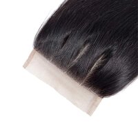 4X4 Lace Closure Human Hair Straight Wave 3 Part Closure With Baby Hair  Natural Color (14 Inches)