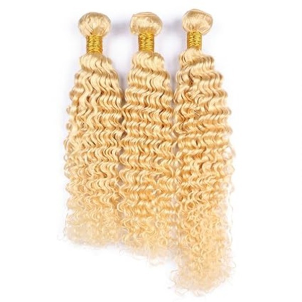 Blonde 613 Deep Wave Human Hair Weft Extension Unprocessed Blonde 613 Deep Curly Hair Weaves 3Bundles 10-30 Inch