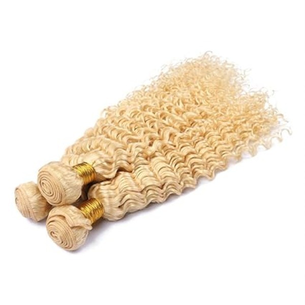 Blonde 613 Deep Wave Human Hair Weft Extension Unprocessed Blonde 613 Deep Curly Hair Weaves 3Bundles 10-30 Inch
