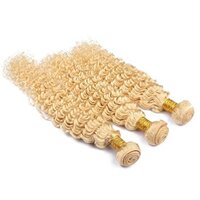 Blonde 613 Deep Wave Human Hair Weft Extension Unprocessed Blonde 613 Deep Curly Hair Weaves 3Bundles 10-30 Inch
