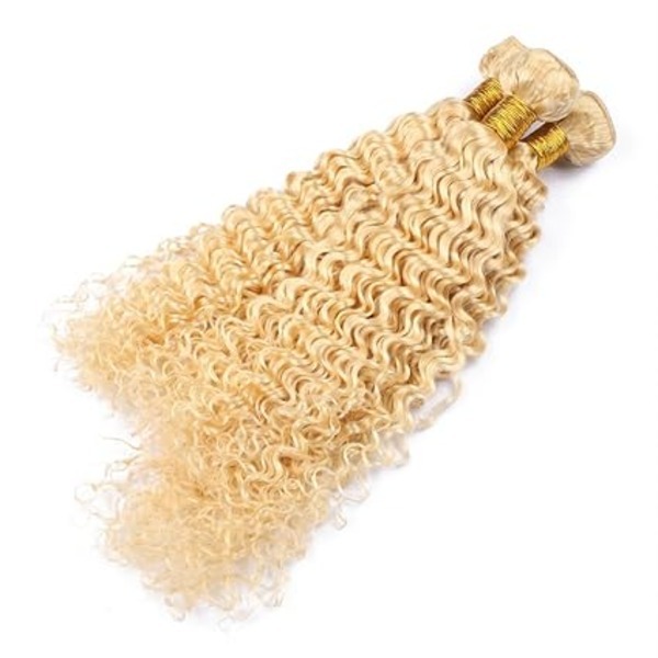 Blonde 613 Deep Wave Human Hair Weft Extension Unprocessed Blonde 613 Deep Curly Hair Weaves 3Bundles 10-30 Inch