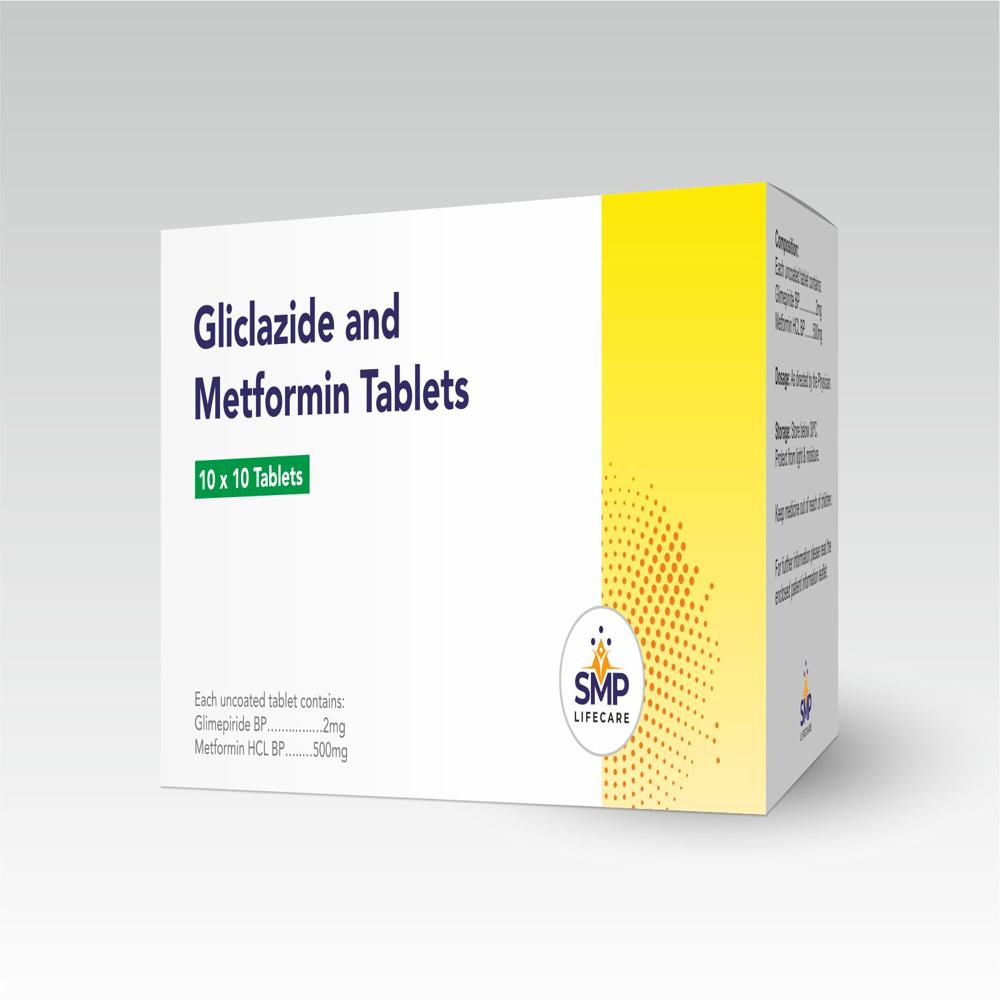 ग्लाइक्लाज़ाइड 2mg और मेटफॉर्मिन 500mg टैबलेट्स
