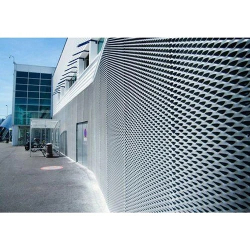 Expanded Stainless Steel Facade Mesh - Stainless Steel Material, Plain Mesh Style, Silver Color, Powder Coating Treatment | Ideal for Screening Applications, Durable and Corrosion-Resistant
