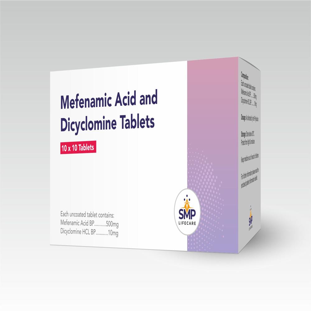 Mefenamic Acid 500mg and Dicylcomine 10mg Tablets