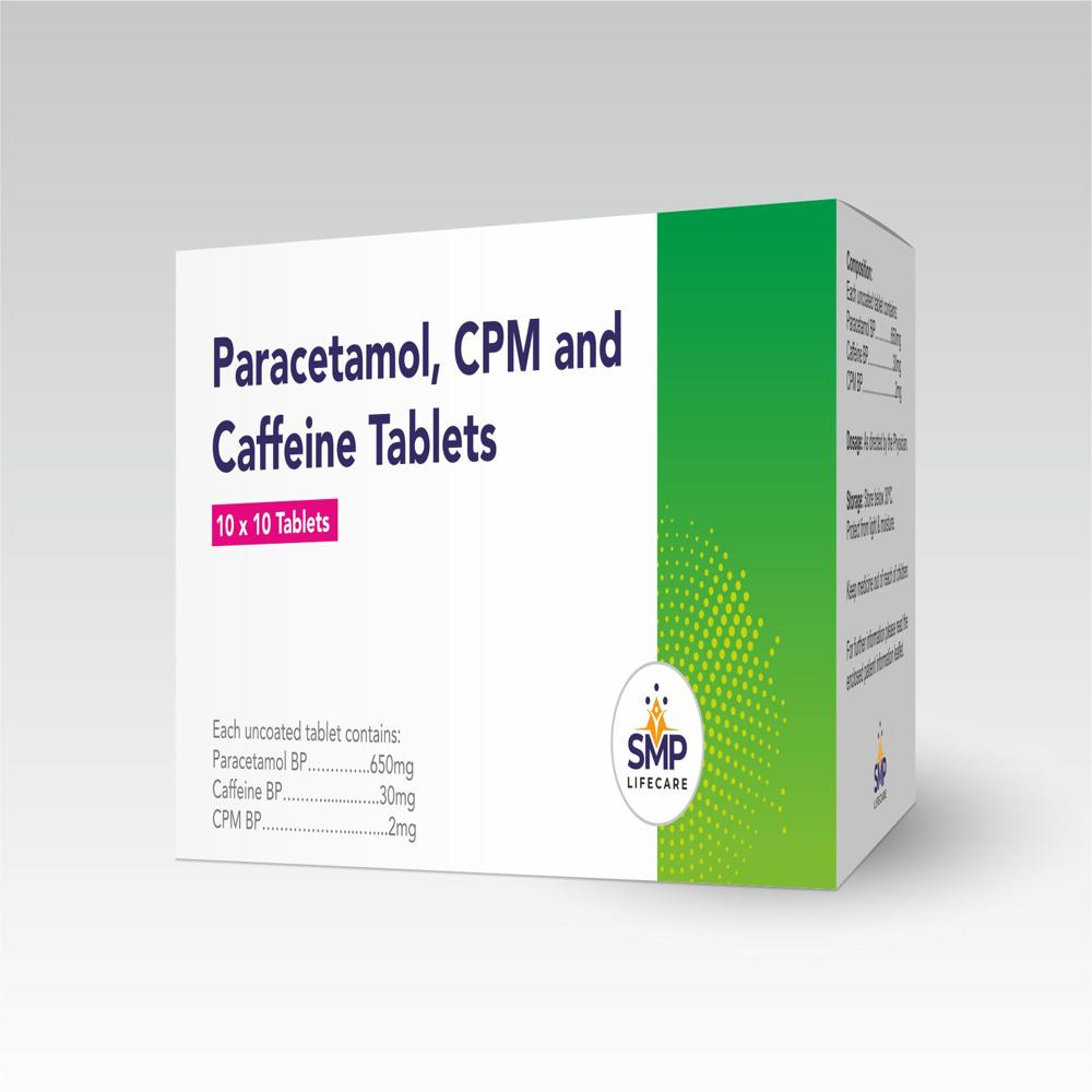 Paracetamol 650mg, CPM 2mg and Caffeine 30mg Tablets