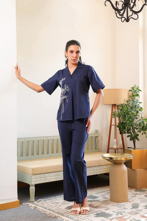 Women Cotton Cord Set - Color: Nevy Blue