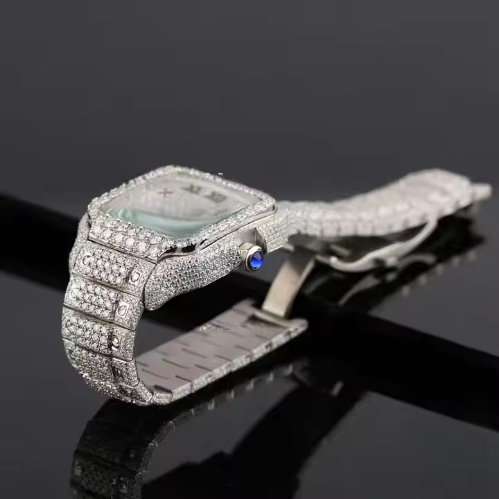 Fully Iced Out Moissanite Diamond Watch for Men Handmade Setting Pass Diamond Tester Watch Roman Dial Wrist Watch Rapper Jewelry