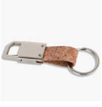 Rectangle Hanging Metal Keychain With Cork Strap - Color: Silver And Brown