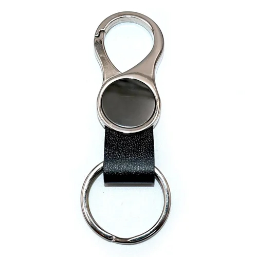 Round Hanging Metal Keychain With Pu Strap - Color: Silver