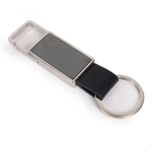 Pull Out Rectangle Metal Pu Keychain - Color: Silver