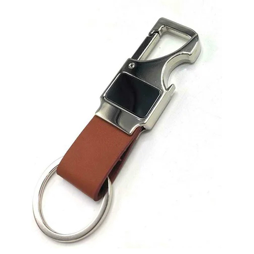 Rectangle Hanging Metal Keychain With Bottle Opener - Color: Silver