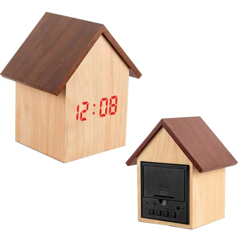 Hut Shape Wooden Led Clock With Temperature And Sound Sensor