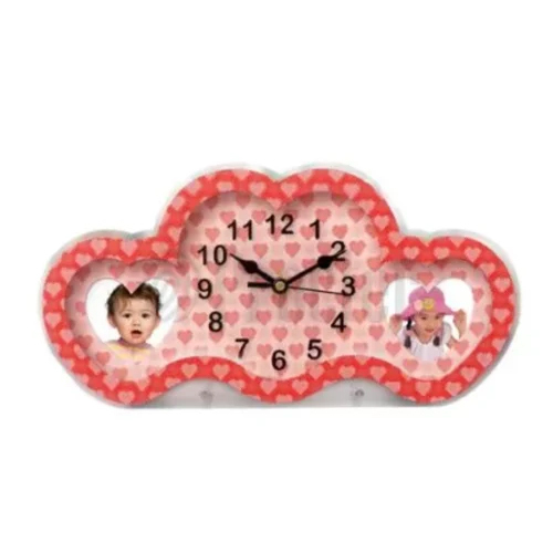 Heart Style 3D Illusion Clock With Dual Photo Frame