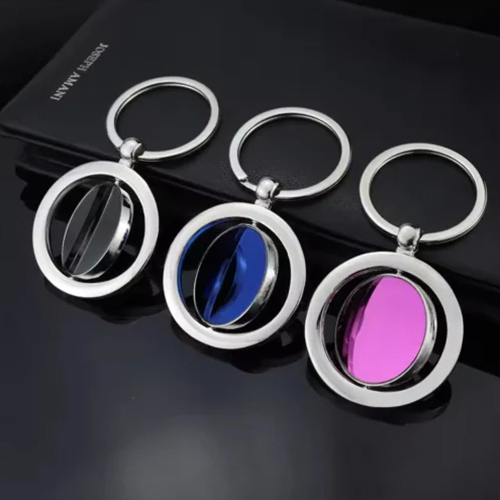 Round Rotating Key Chain with Double Side Gunmetal Plate