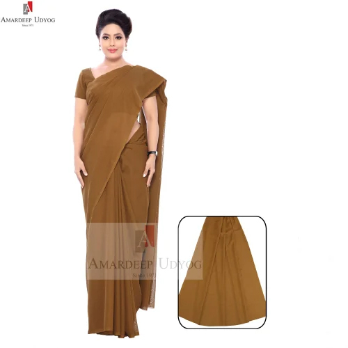 Khaki Plain Saree - Gender: Female