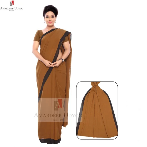Khaki Saree With Plain Border
