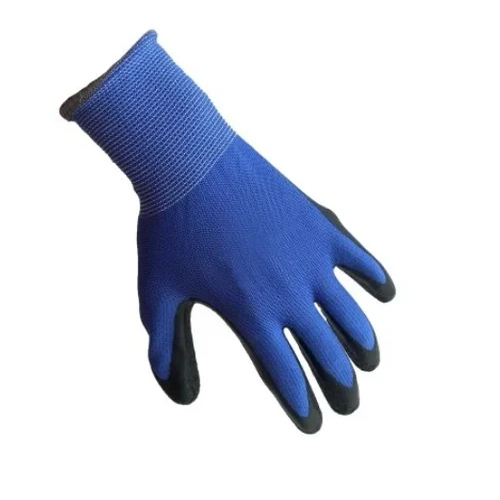 Blue On Black Latex Coated Hand Gloves