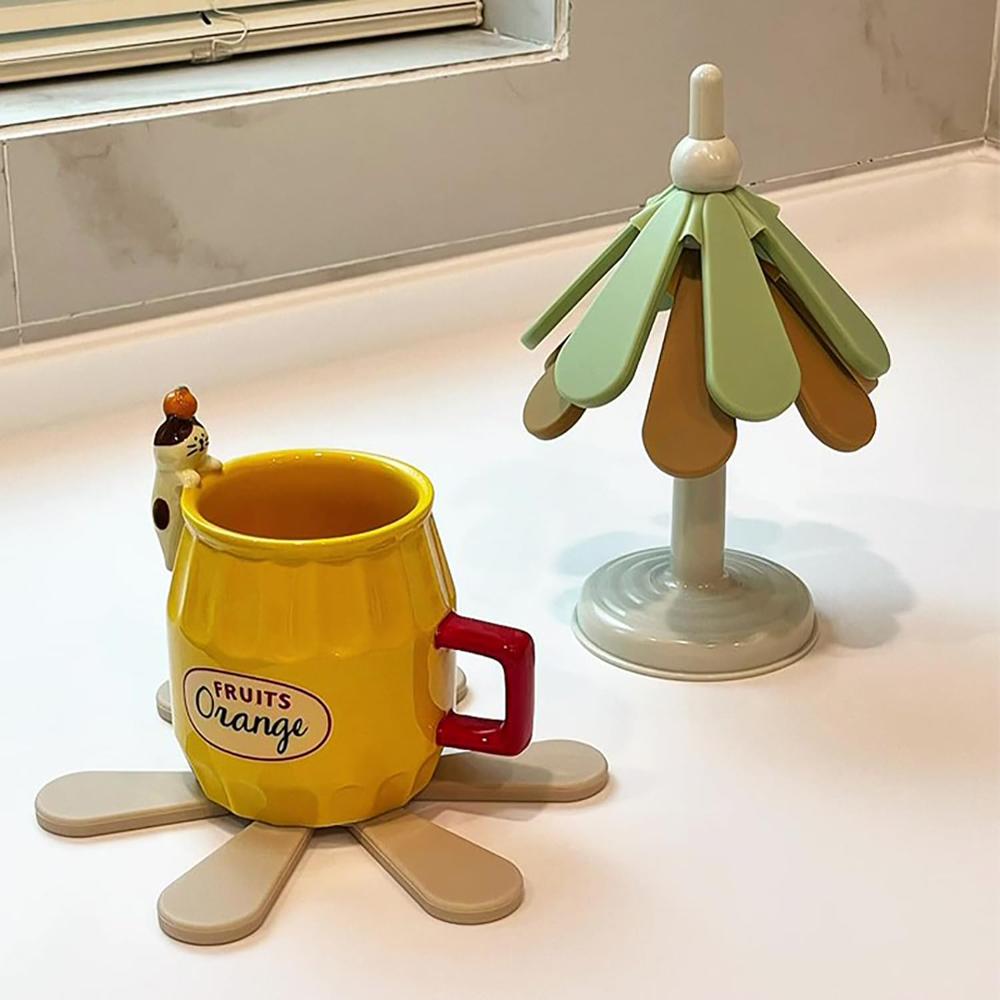 Tree Shape Silicone Trivet Set For Hot Pots - Set Of 4 - Color: Multi Color