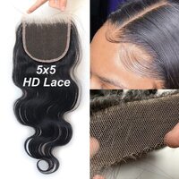 5x5 HD Lace Closure Human Virgin Hair Body Wave Pre Plucked Swiss Lace 5x5 Closure with Baby Hair Bleached Knots Natural Color