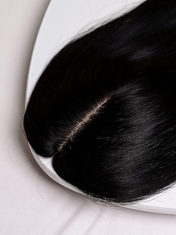 5x5 New Silk Hair Topper - Human Hair Extensions - Natural Black (Dark Brown)