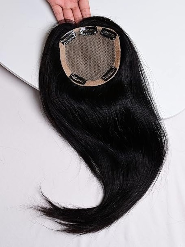 5x5 New Silk Hair Topper - Human Hair Extensions - Natural Black (Dark Brown)