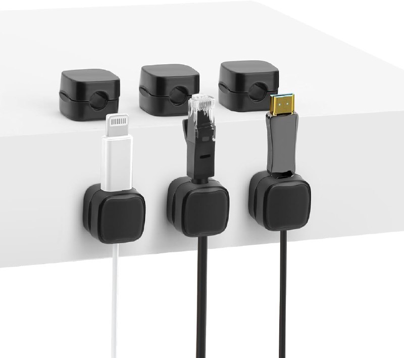 6 Pack Magnetic Cable Clips - Color: Black