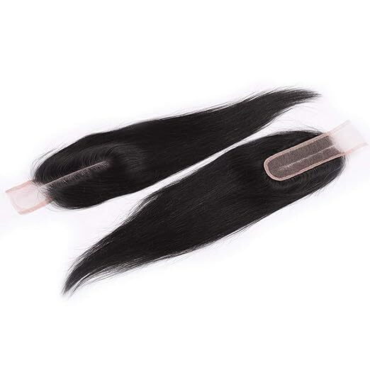 100% Human Hair 2X6 Part Brazilian Lace Closure Straight Knots with Baby Hair (Black) (16 Inches)