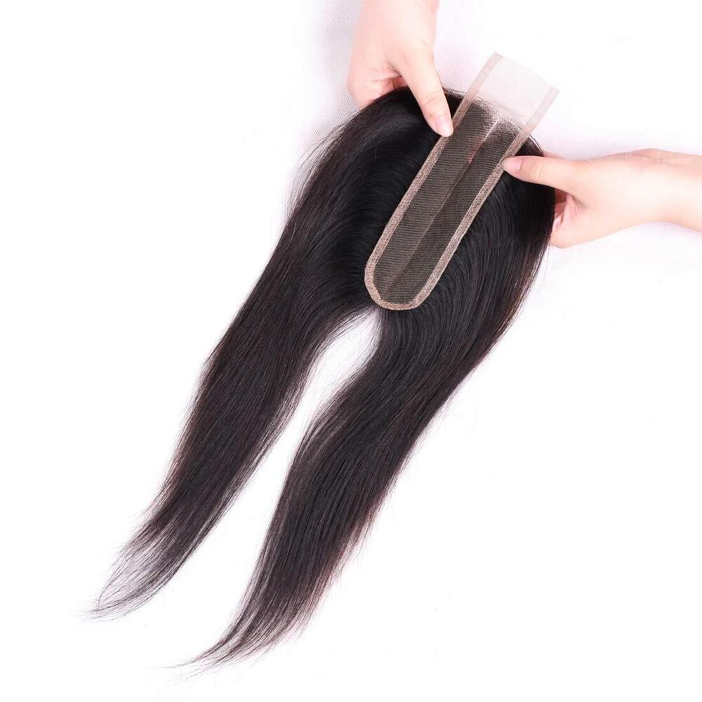100% Human Hair 2X6 Part Brazilian Lace Closure Straight Knots with Baby Hair (Black) (16 Inches)
