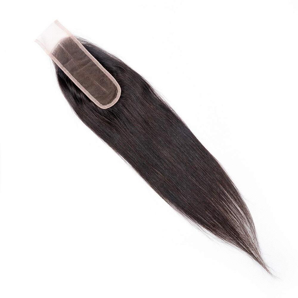 100% Human Hair 2X6 Part Brazilian Lace Closure Straight Knots with Baby Hair (Black) (16 Inches)